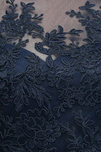 A-line Half Sleeves Floor Length Slit Appliqued Tulle Prom Dresses with Sash