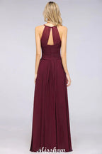 A-Line Halter V-Neck Sleeveless Bridesmaid Dress Ruffles Evening Swing Dress