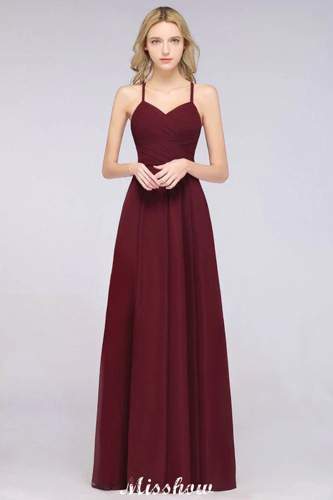 A-Line Halter V-Neck Sleeveless Bridesmaid Dress Ruffles Evening Swing Dress