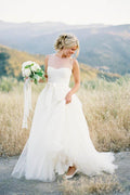 A-line Illusion Tulle Vintage Outdoor Ivory Wedding Dress