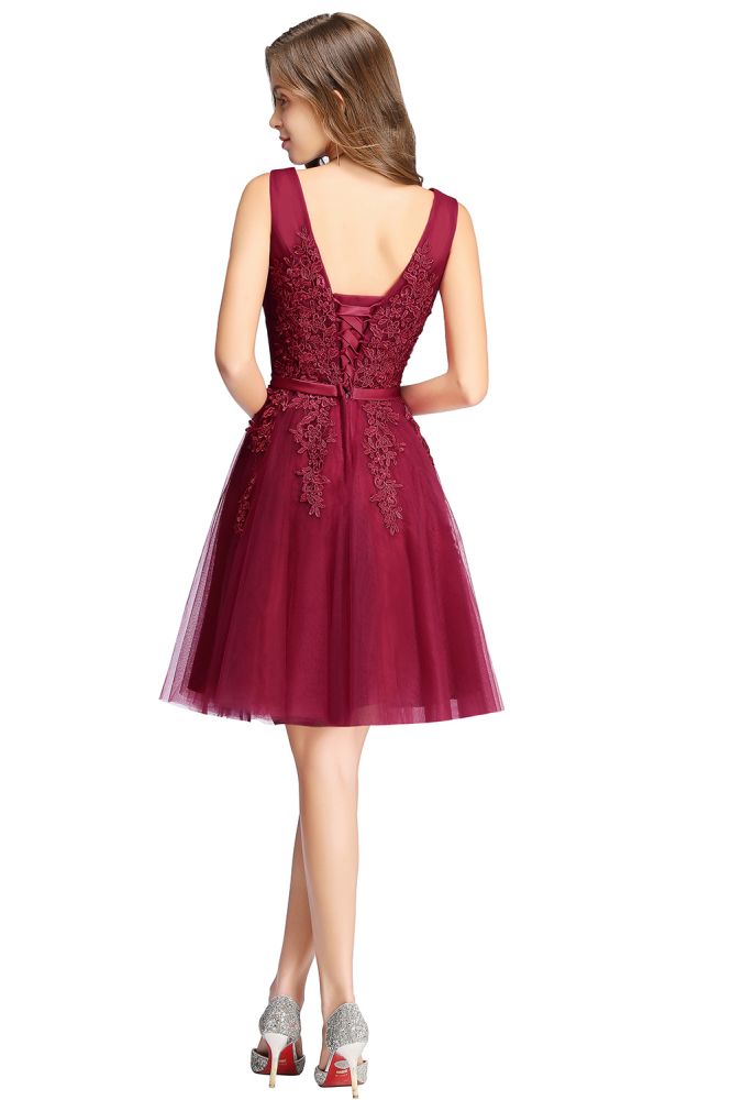 A-line Knee-length Tulle Prom Dress with Appliques