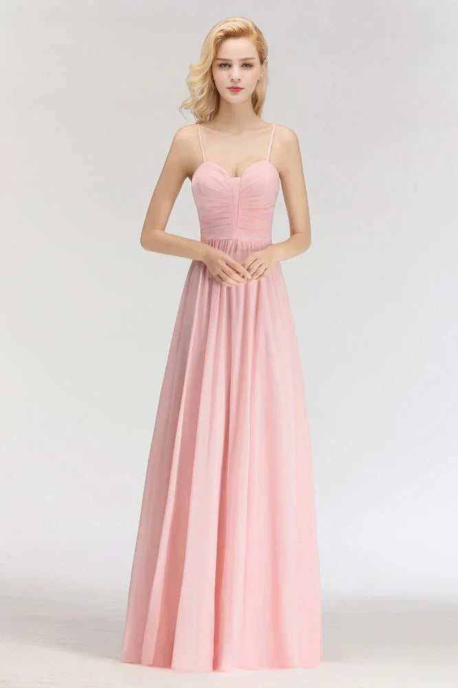 A-line Long Sweetheart Spaghetti Sleeveless Bridesmaid Dress