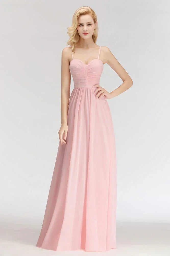 A-line Long Sweetheart Spaghetti Sleeveless Bridesmaid Dress