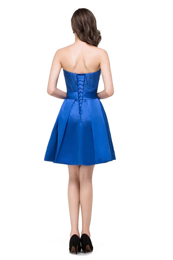 A-line Mini Lace-up Strapless Bridesmaid Dresses