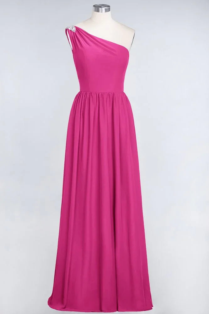 A-Line One-Shoulder Beadings Sleeveless Ruffles Bridesmaid Dress Floor Length Maid of Honor Dress