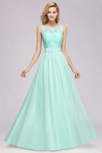 A-Line Ruffles Bridesmaid Dress Lace Scalloped Sleeveless Floor-Length Wedding Party Dress