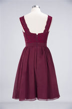 A-Line Ruffles Chiffon Lace V-Neck Evening Party Dress Sleeveless Knee-Length Homecoming Dress
