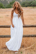 A-Line Scoop Backless Floor Length Beach Wedding Dress with Lace