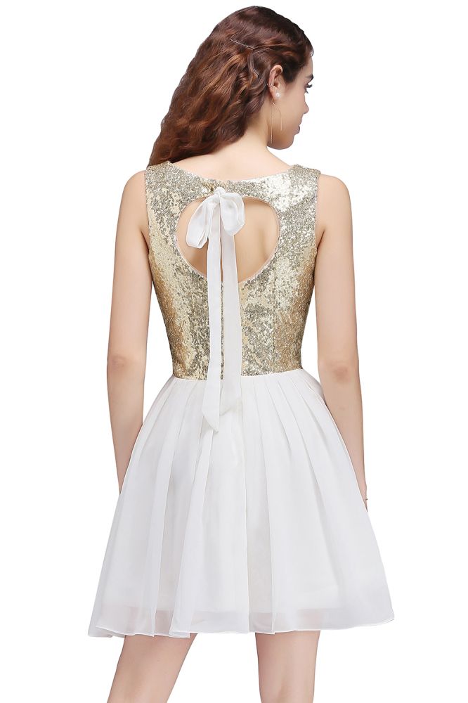 A-line Scoop Short Sequins White Cute Homecoming Dresses with Sequins