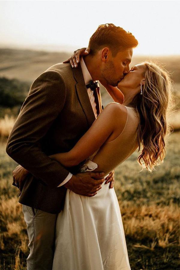 A-line See Through Floor Length Beach Wedding Dresses Rustic Bridal Dresses