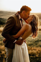 A-line See Through Floor Length Beach Wedding Dresses Rustic Bridal Dresses