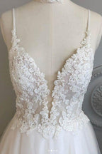 A Line Spaghetti Straps Beach Wedding Dresses Lace Wedding Gowns