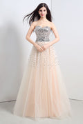 A-line Strapless Tulle Party Dress With  Sequined