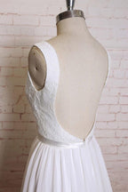 A-line Straps Court Train Chiffon Appliques Backless Wedding Dresses