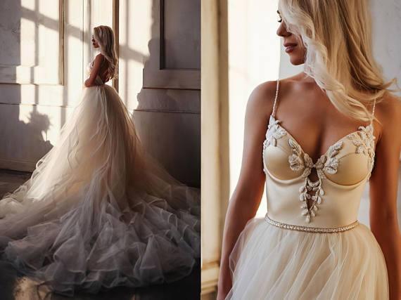 A-line  Straps Floor length Beading Wedding Dress Long Prom Dress