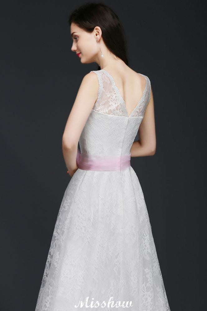 A-line Straps White Wedding Dress With Bowknot