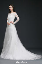 A-line Sweep-train Ivory Wedding Dress with Lace