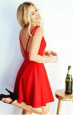 A-line White Straps Satin Backless Short Prom Dress Homecoming Dress