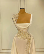 A-Line Wide Straps Square Neckline Beading Prom Dress With Side Slit