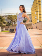 A-Line/Elegant Sleeveless Applique Chiffon Scoop Prom Dresses