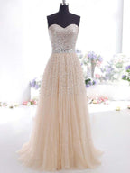A-Line/Elegant Sweetheart Tulle Sleeveless Prom Dresses