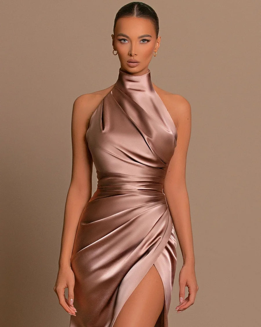 High Slit Halter Sleeveless Mermaid Prom Dress