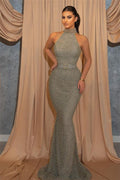 Long Halter Mermaid Sleeveless Evening Prom Dress