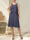 A-line Scoop Knee-Length Chiffon Mother of the Bride Dress With Beading