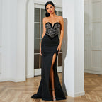 Sexy Sequined Sleeveless Wrapped Chest Backless Cocktail Evening Dress Bridesmaid Women