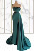 One Shoulder Emerald Rhinestone Mermaid Prom Dress With Split