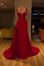 Stunning Long Sweetheart Mermaid Satin Prom Dresses with High Slit