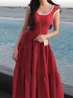 TARUXY Slim Retro Long Dress For Women 2024 Summer Short Sleeve High Waist Dresses Lady Party Elegant Evening Dress Maxi Femme