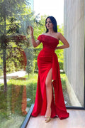 Split Front One Shoulder Mermaid Gown with Sequins and Lace Appliques