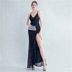 High Density Sequ Binding Waist Shaping Side Slit High End Evening Dress