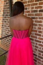 Abysmal | A-Line Strapless Beads Empire-Waist Sleeveless Prom Dress With Slit
