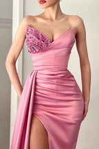 Long V-Neck Beads Mermaid Front Slit Evening Prom Dress With Ruffles
