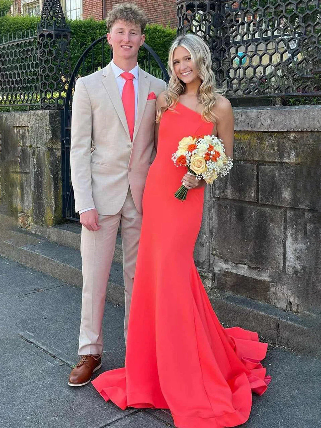 Adley  | One Shoulder Mermaid Sleeveless Satin Prom Dress with Train