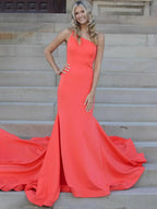 Adley  | One Shoulder Mermaid Sleeveless Satin Prom Dress with Train