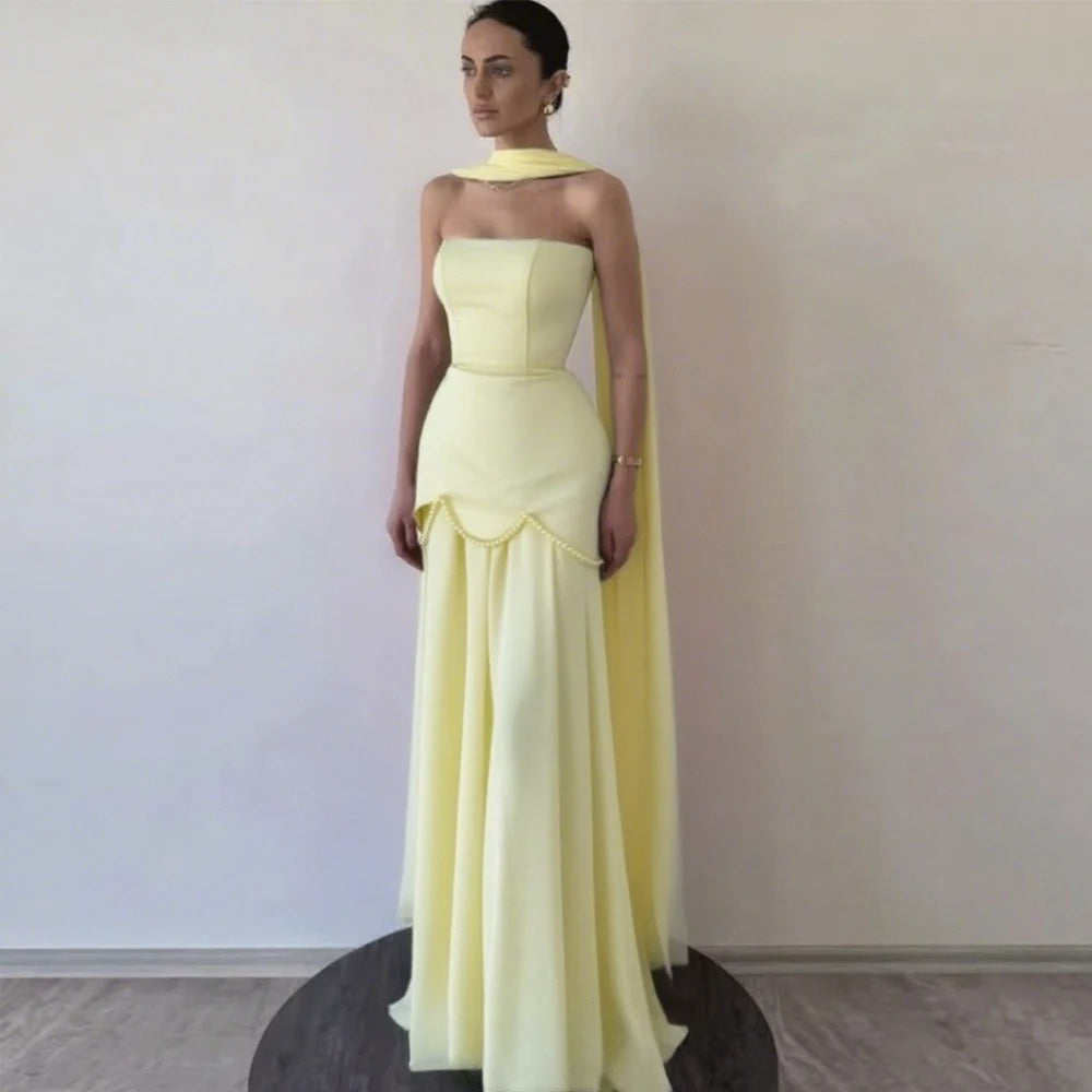 Red Elegant Women Evening Dresses Strapless Pearls Luxury Women Party Gown Customized Formal Occasion Gown for Lady