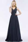 Aline Chiffon Appliques Evening Maxi Gown Crystals Sleeveless Party Dress