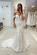Amazing Off-the-shoulder Mermaid Appliques Wedding Dress With Lace