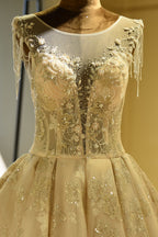 Amazing Princess Lace-up Sparkly Beading Tulle Ivory Princess Wedding Dress