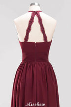 Appliques Halter Sleeveless Floor-Length Bridesmaid Dresses with Ruffles A-line Chiffon Evening Maxi Dress
