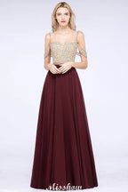 Appliques Spaghetti Straps Prom Dresses | A-Line Sleeveless Evening Dresses