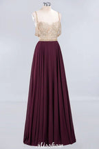Appliques Spaghetti Straps Prom Dresses | A-Line Sleeveless Evening Dresses