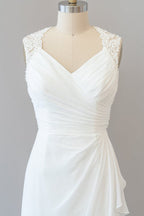 Awesome Long Sheath Lace Chiffon Backless Wedding Dress