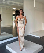 Long Mermaid Sweetheart Satin Prom Dress with Split