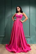 Ravishing Fuchsia Sweetheart A-Line Evening Gown with Daring Split