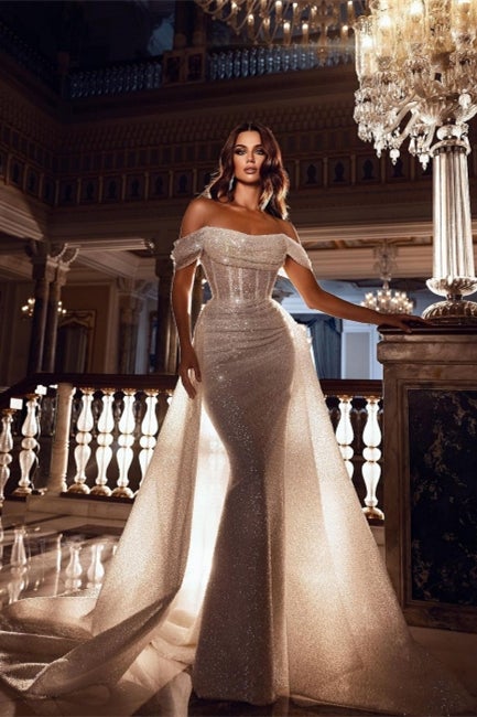 Off the Shoulder Sequins Mermaid Long Prom Dress