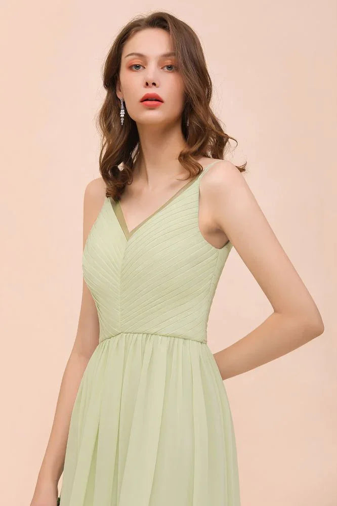 Backless Sage Bridesmaid Dress Floor Length Spring /Summer Maid of honor Dress
